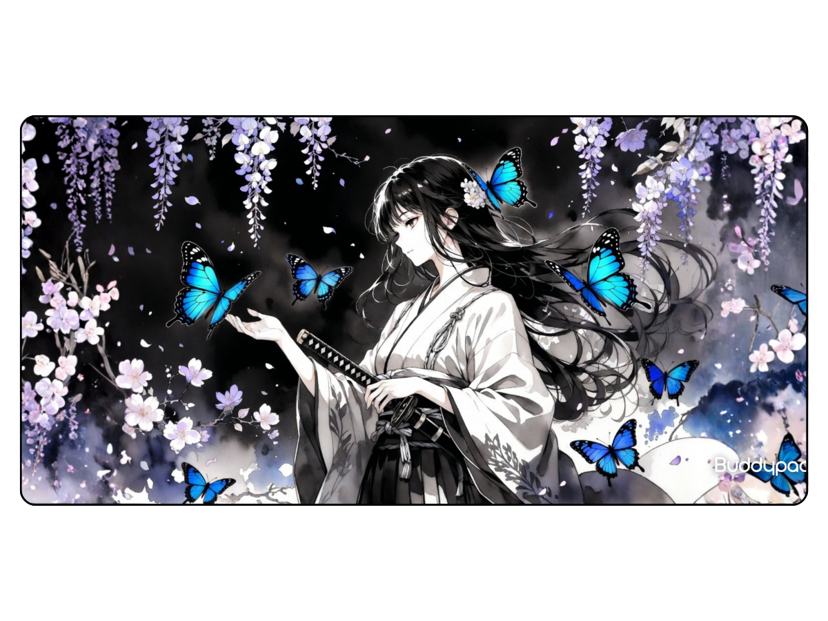 Tapis de Souris Samouraï & Papillons Bleus