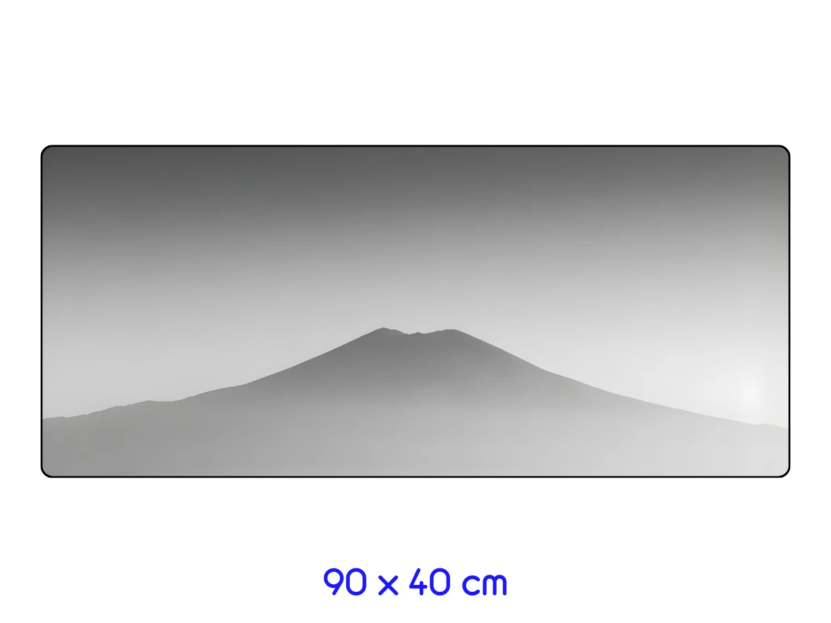 Grand tapis de bureau XXL (90 x 40 cm) couvrant toute la surface de travail, idéal pour clavier et souris, motif paysage zen gris et blanc.