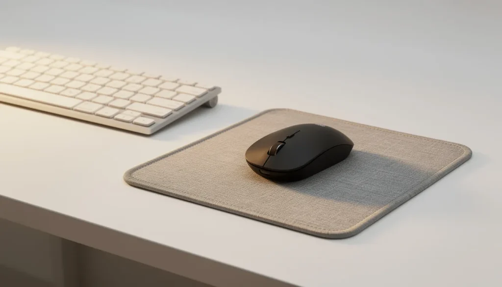 un tapis de souris en tissu sur un bureau avec un clavier et une souris