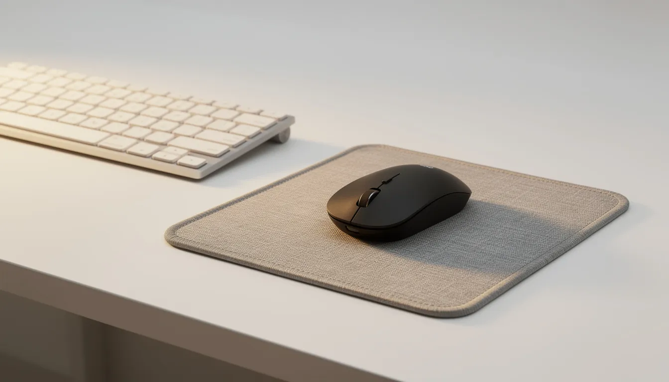 un tapis de souris en tissu sur un bureau avec un clavier et une souris
