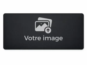 Visualisation d'un tapis de souris personnalisé noir avec icône de téléchargement d'image et texte "Votre image".