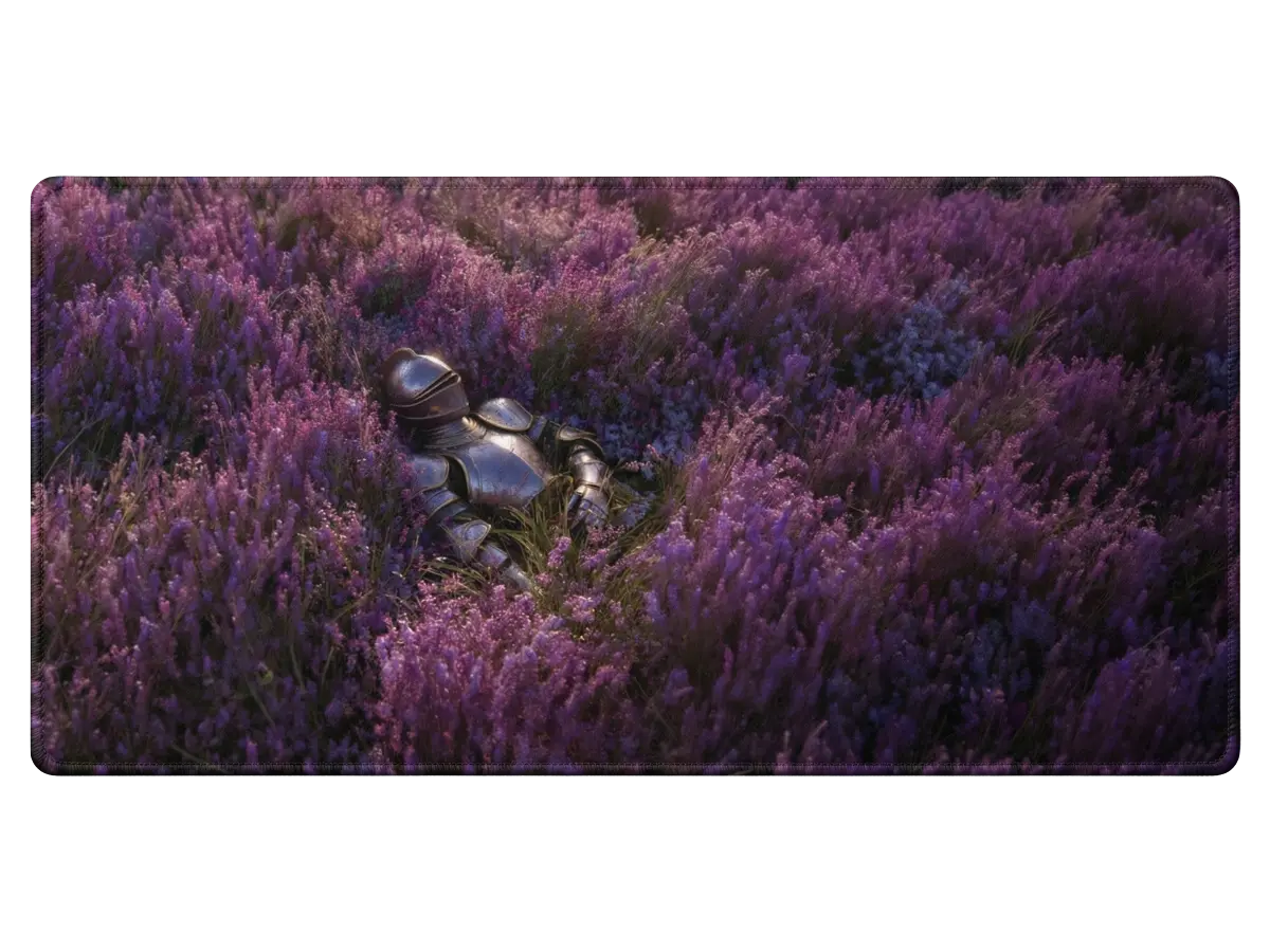 Tapis de souris gaming fantasy Coquelicot – chevalier entouré de fleurs rouges, surface de précision, Buddypad