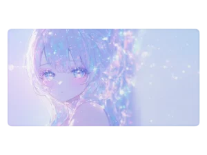 Illustration d'une fille aux cheveux brillants et yeux bleus scintillants, un magnifique tapis de souris manga anime
