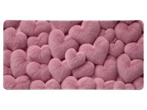 Gros plan texture fourrure rose du tapis de souris cœurs romantique et moelleux