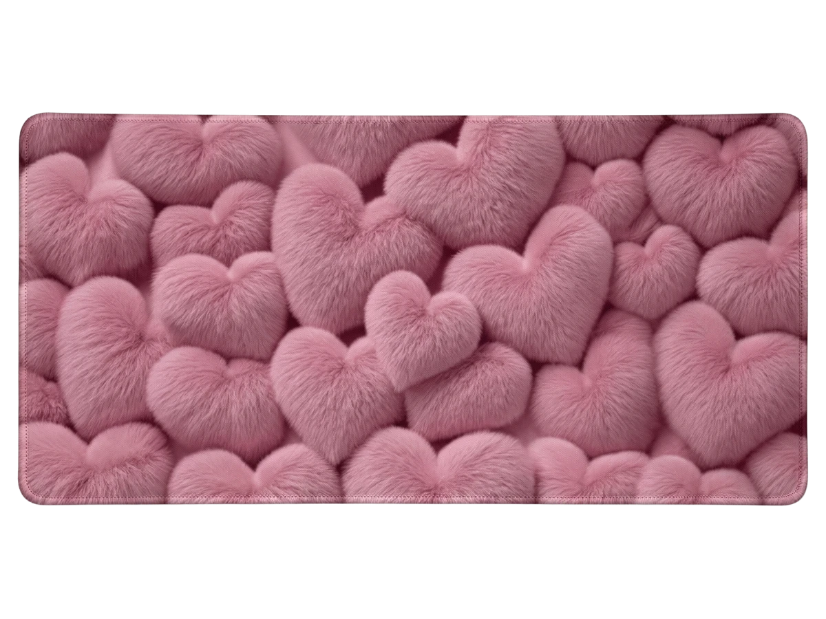 Gros plan texture fourrure rose du tapis de souris cœurs romantique et moelleux