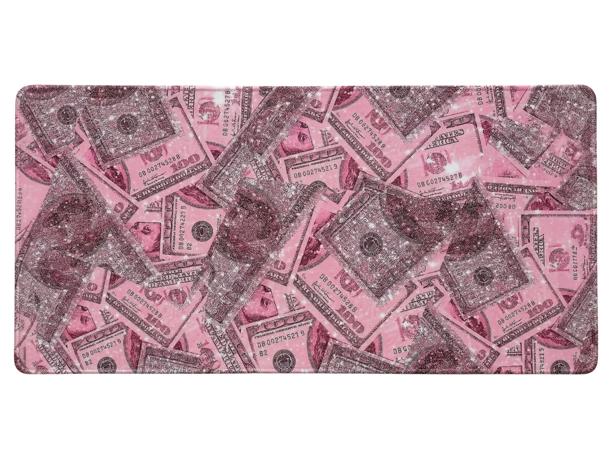 Tapis de souris billets roses pailletés design argent glamour - vue principale