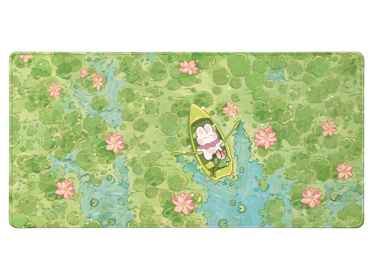 Tapis de Souris Kawaii Lapin Rameur Nénuphars
